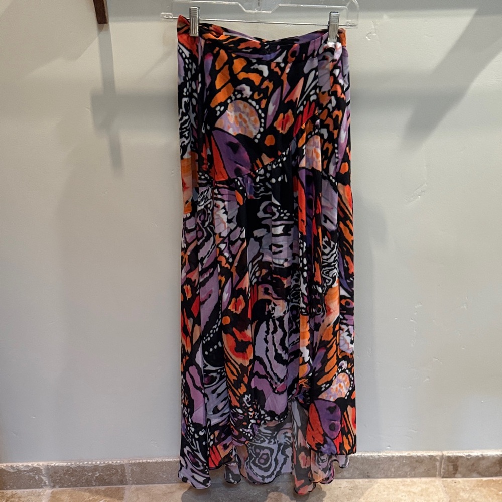 Hutch Vibrant Abstract Wrap Skirt with Monarch Butterfly Effect